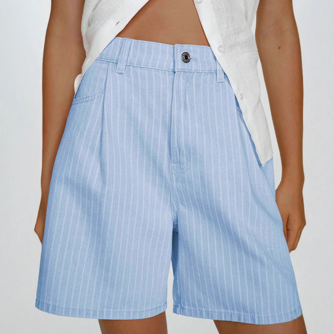 Damen Hoch taillierte Stoff-Shorts im modischen Streifen-Design R&B