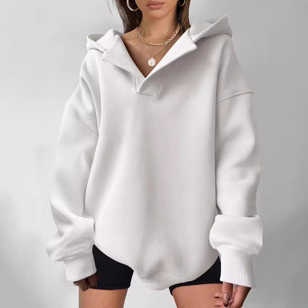 Damen Oversized Hoodie mit kurzem Kragen und praktischen Seitentaschen R&B