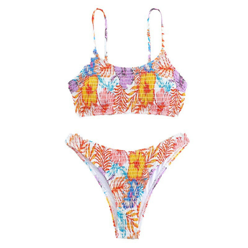 Damen Triangel-Bikini mit raffinierten Falten und floralem Design R&B