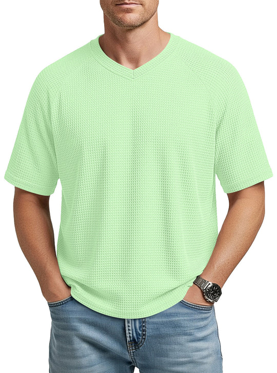 Herren nan lässiges V-Ausschnitt Waffelstrick-T-Shirt aus atmungsaktivem Baumwollmix R&B