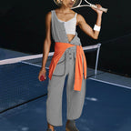 Damen sportlicher Jumpsuit mit asymmetrischem Schnitt und praktischem Knopfdetail R&B