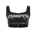 Damen Leder-Crop-Top mit auffälligem Schriftzug und Nietenverzierung R&B