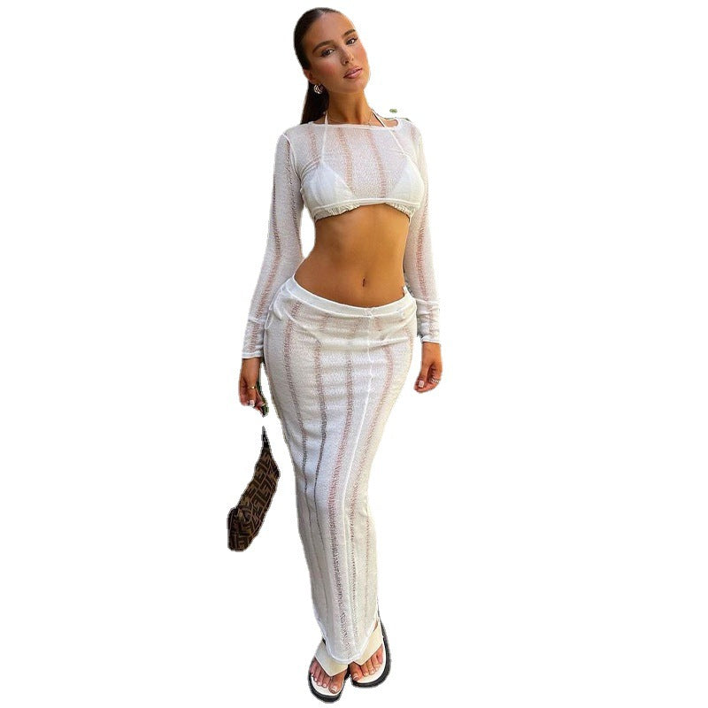 Damen elegantes und luftiges Crop-Top mit passendem Maxirock R&B