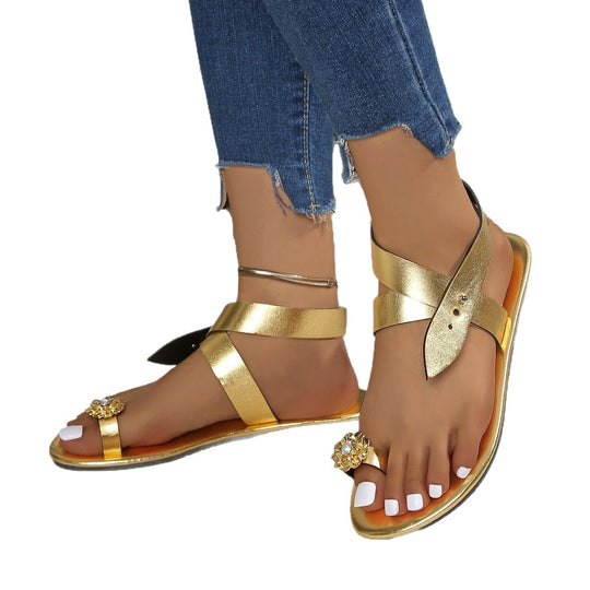 Damen Elegante Riemchen-Sandalen mit funkelnder Blütenapplikation R&B
