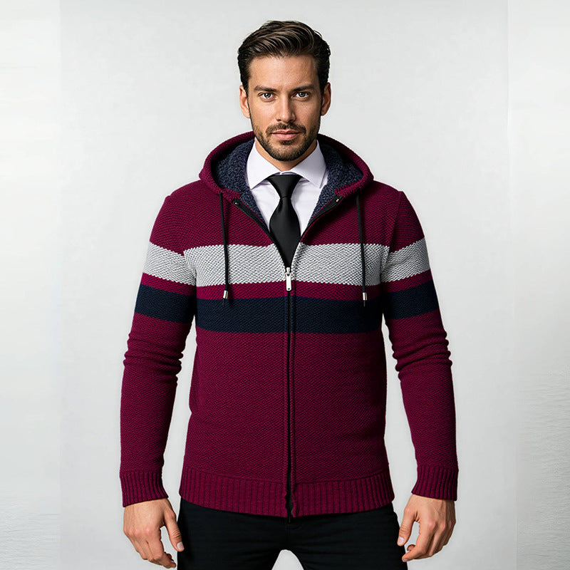 Herren stylische Strickjacke mit Kapuze und innovativem Design