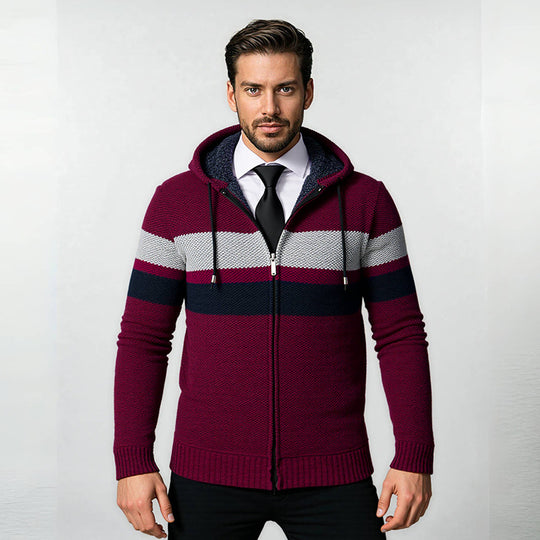 Herren stylische Strickjacke mit Kapuze und innovativem Design R&B