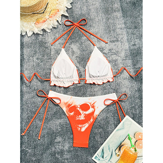Damen Triangel-Bikini-Set mit kreativem Totenkopf-Design R&B