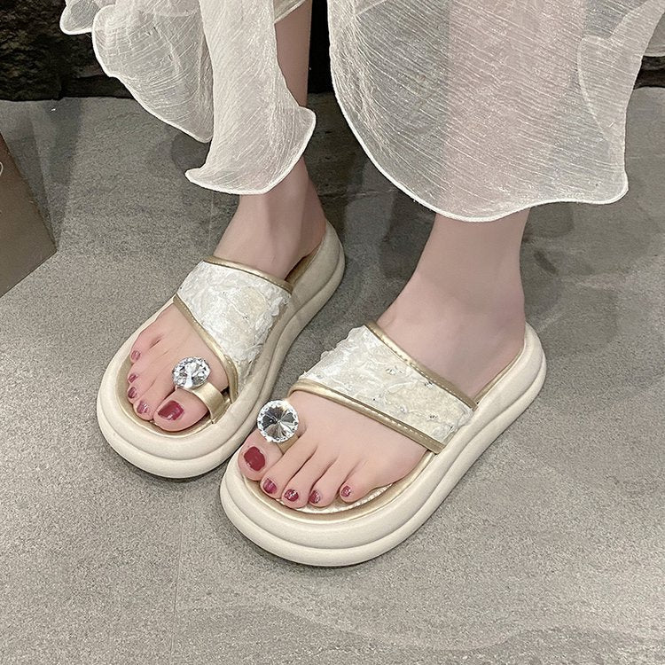 Damen trendige Flip-Flops mit floralem Dekor und funkelndem Schmuckdetail R&B