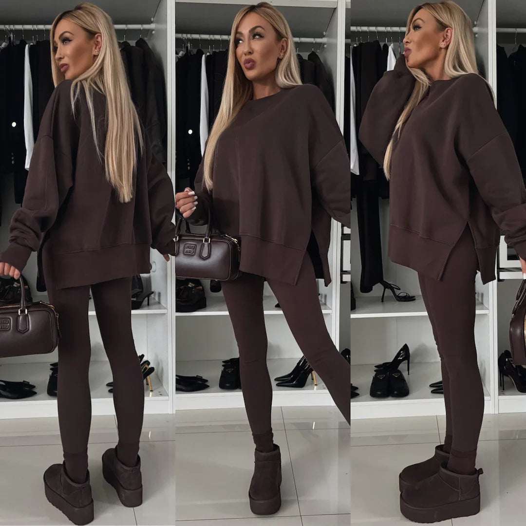 Damen nan Oversize Sweatshirt mit taillierten Rib-Leggings Set R&B