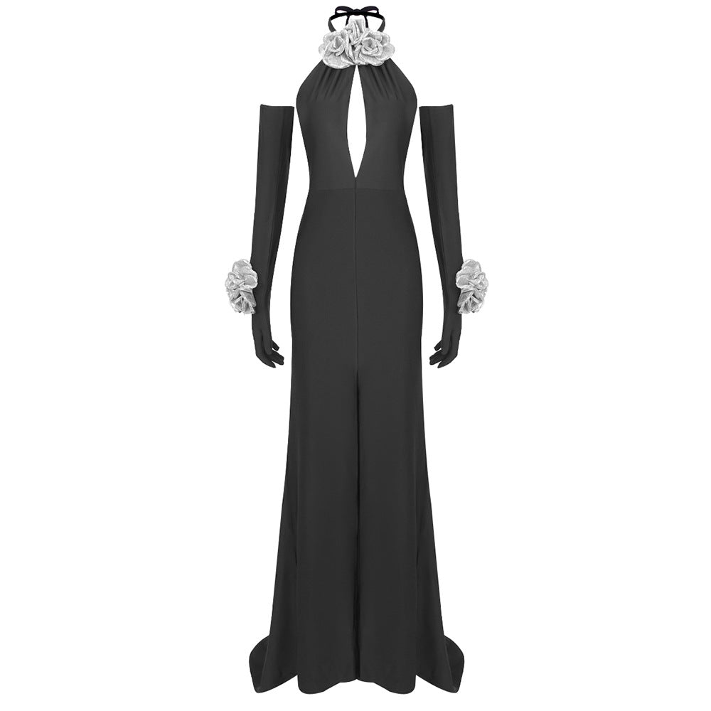 Damen Elegantes Jumpsuit mit floralen Akzenten und tiefem V-Ausschnitt R&B