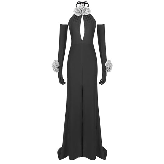 Damen Elegantes Jumpsuit mit floralen Akzenten und tiefem V-Ausschnitt R&B