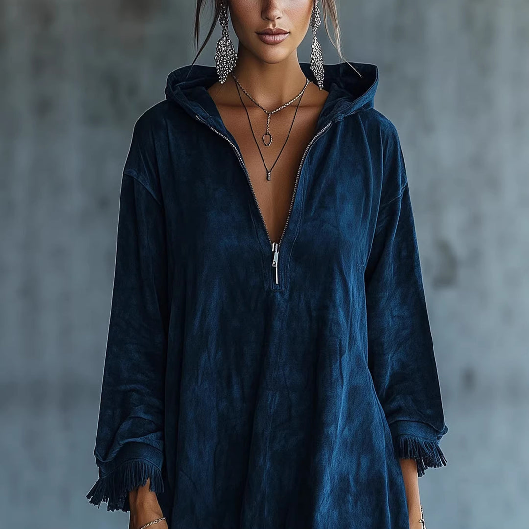 Damen Kapuzenpullover mit Fransen und tiefem Ausschnitt R&B