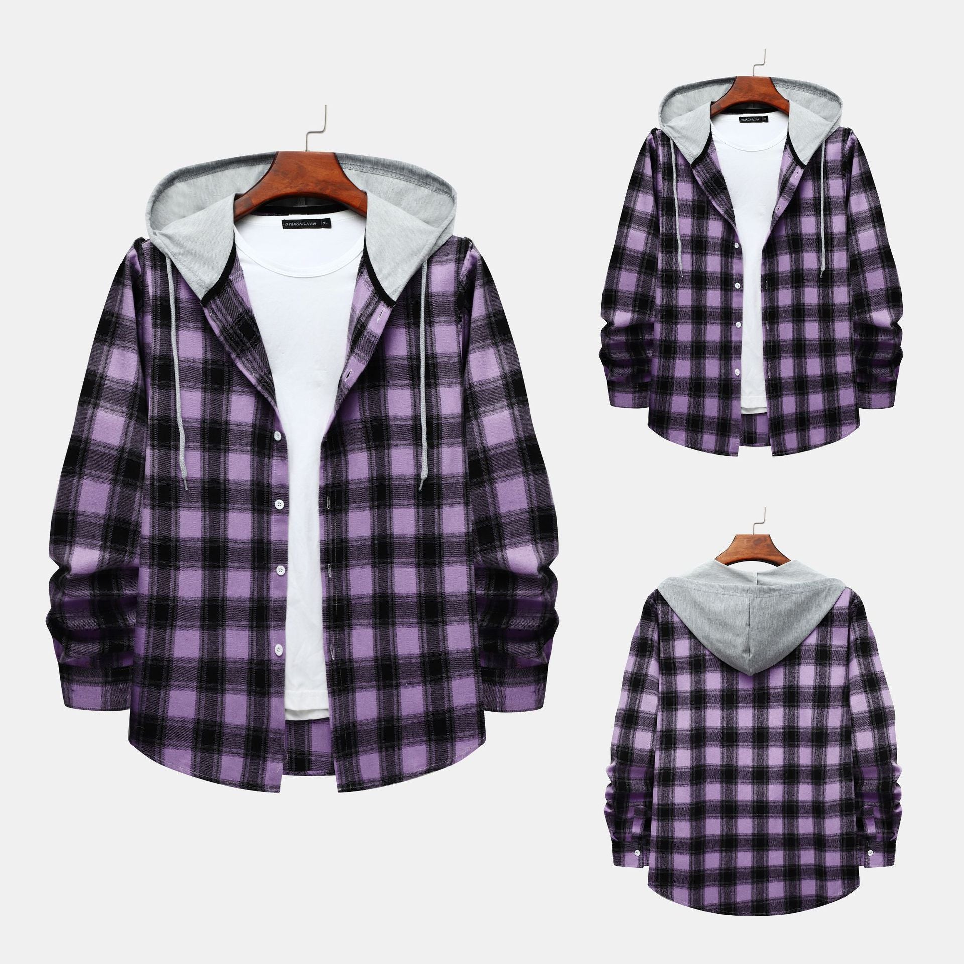 Damen Flanellhemd mit integrierter Kapuze und kariertem Design