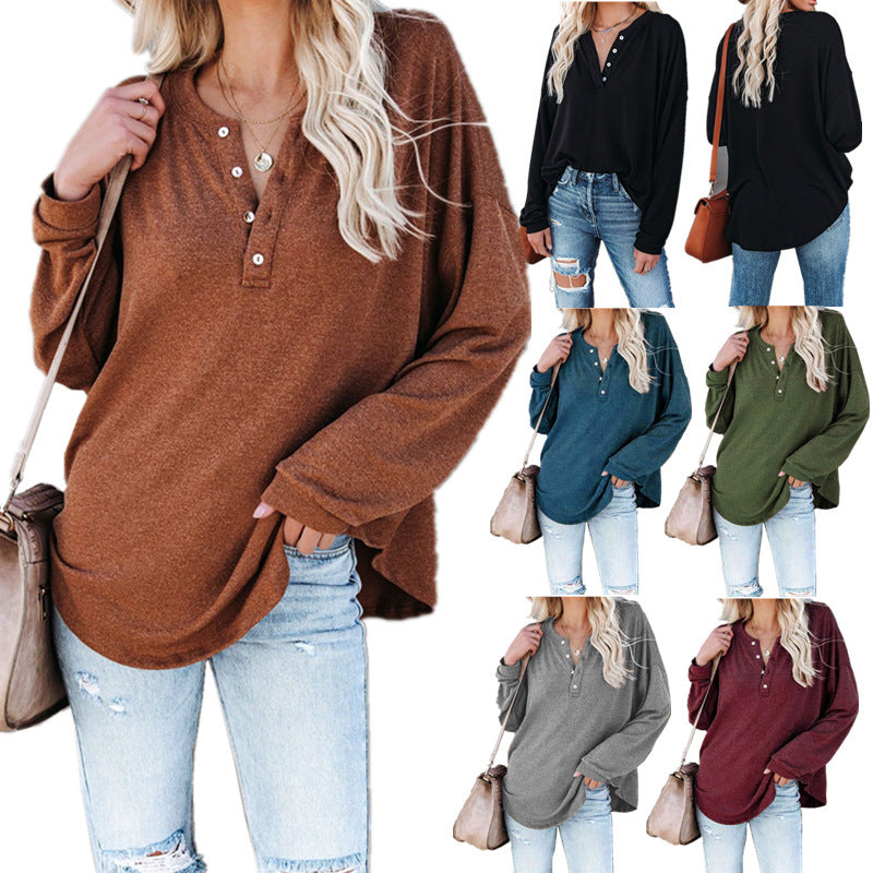 Damen Langarmshirt mit Knopfdetail und lässigem Schnitt R&B