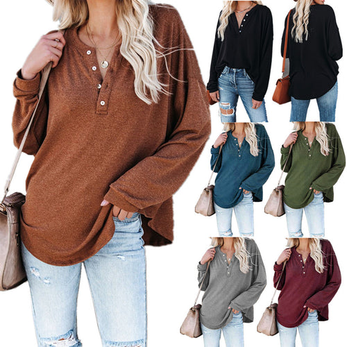 Damen Langarmshirt mit Knopfdetail und lässigem Schnitt R&B