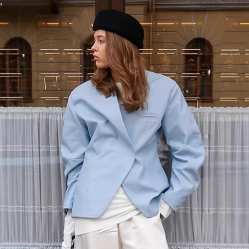 Damen Elegante Oversized-Blazerjacke mit asymmetrischem Schnitt und praktischen Taschen R&B