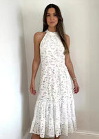 Damen Midikleid mit floralen Spitzenapplikationen und weichem Rock R&B