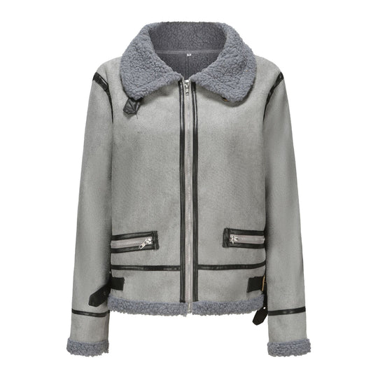 Damen trendige Faux-Fur-Jacke mit lässigem Schnitt und praktischen Taschen R&B