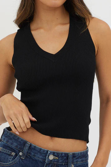 Damen figurbetontes V-Ausschnitt Rippenshirt R&B