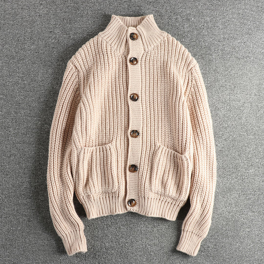 Damen Strickjacke mit großen Taschen und Knopfverschluss R&B