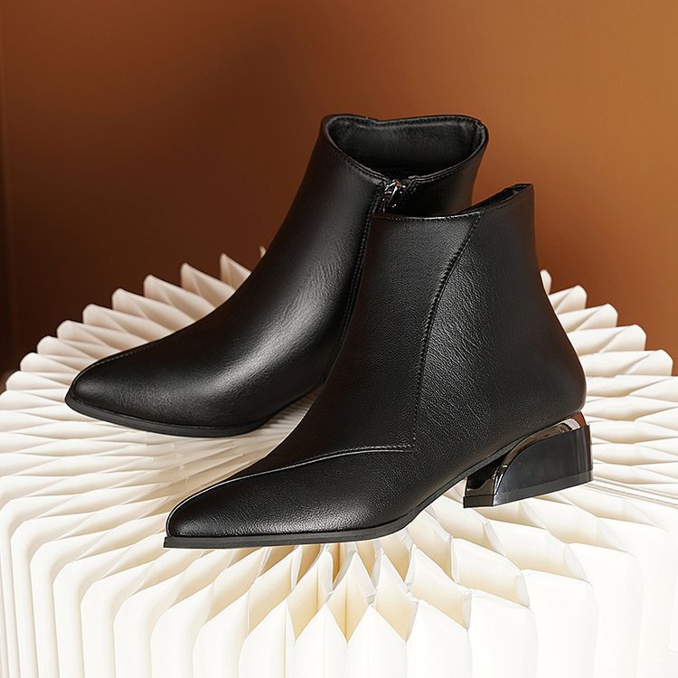 Damen elegante Ankle-Boots mit dekorativem Blockabsatz und seitlichem Reißverschluss R&B