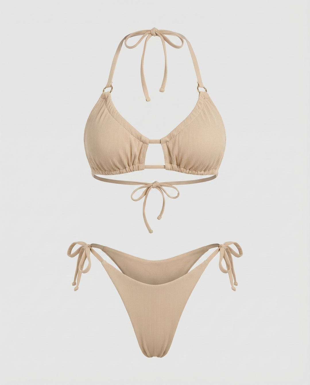 Damen Geraffter Triangel-Bikini Ziersteg