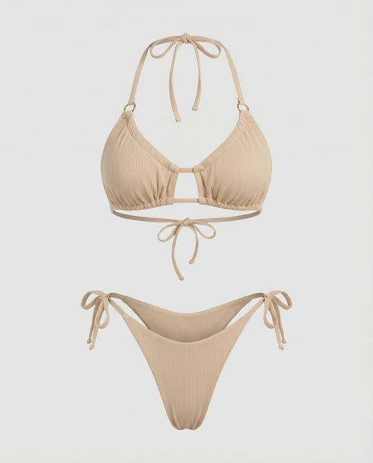 Damen Geraffter Triangel-Bikini Ziersteg