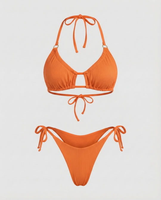Damen Geraffter Triangel-Bikini Ziersteg