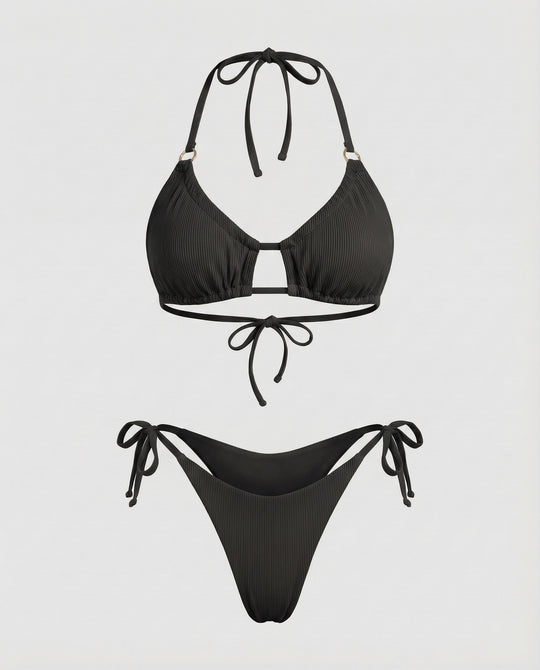 Damen Geraffter Triangel-Bikini Ziersteg