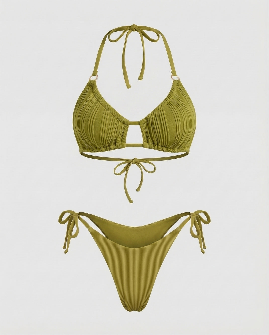 Damen Geraffter Triangel-Bikini Ziersteg