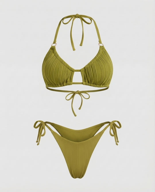 Damen Geraffter Triangel-Bikini Ziersteg