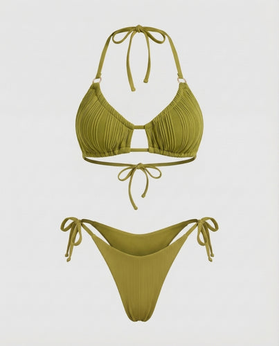 Damen Geraffter Triangel-Bikini Ziersteg