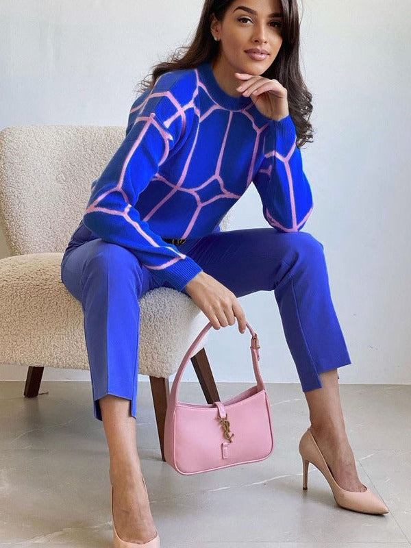 Damen Modischer Strickpullover mit auffälligem geometrischem Design R&B