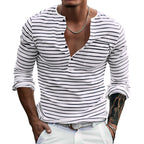 Herren Langarm-Henley-Shirt mit modischem Streifenmuster R&B