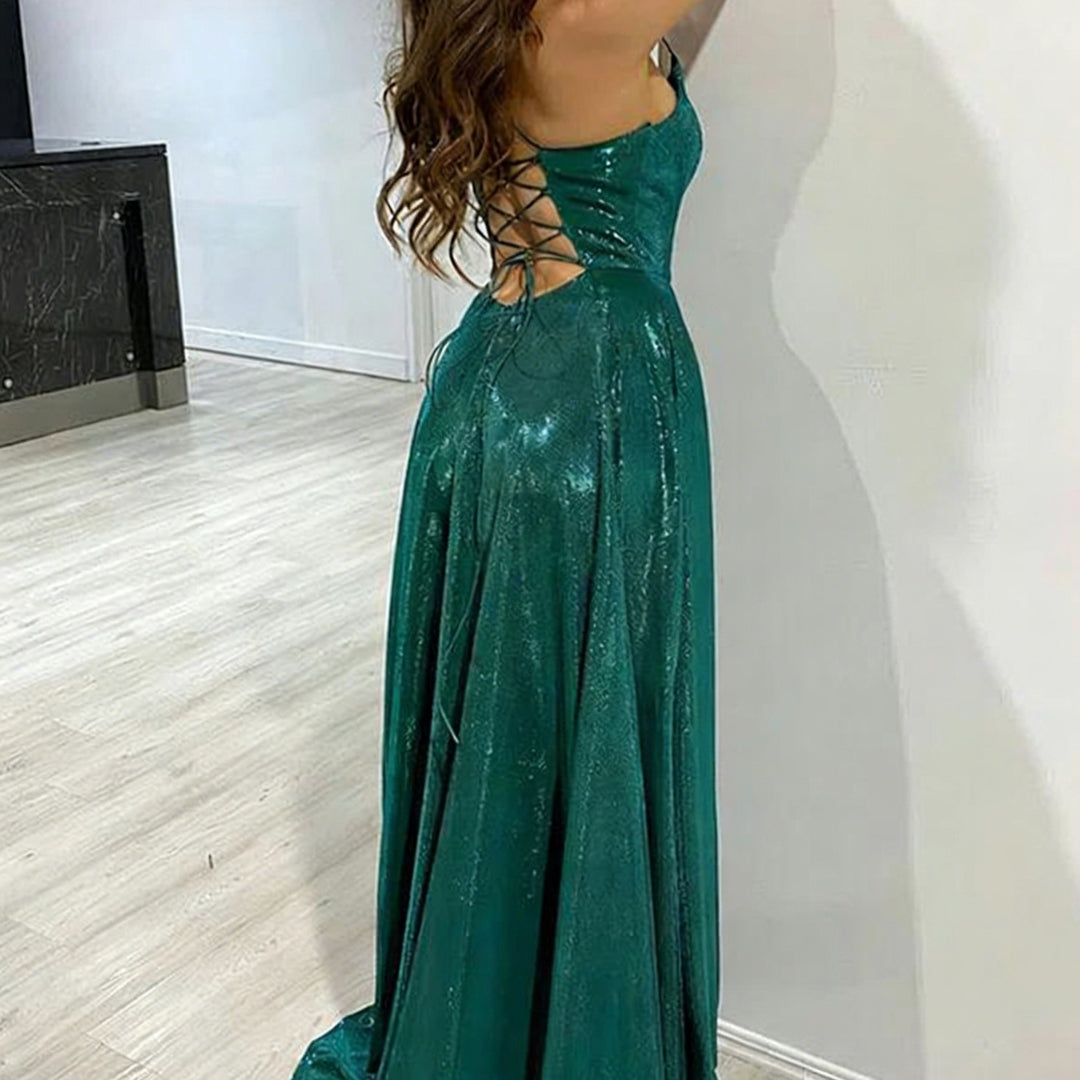 Damen Glamouröses Abendkleid mit funkelndem Satin und schwingendem Rock R&B