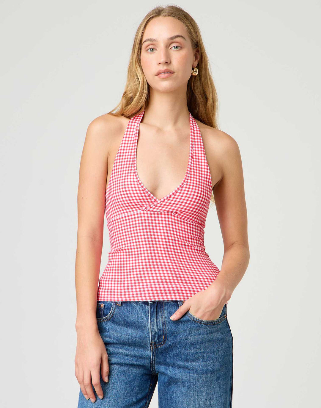 Damen Halter-Top mit Punktmuster und V-Ausschnitt R&B