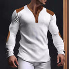 Herren Langarm-Henley-Shirt mit strukturiertem GewR&Be und Kontrastdetails R&B