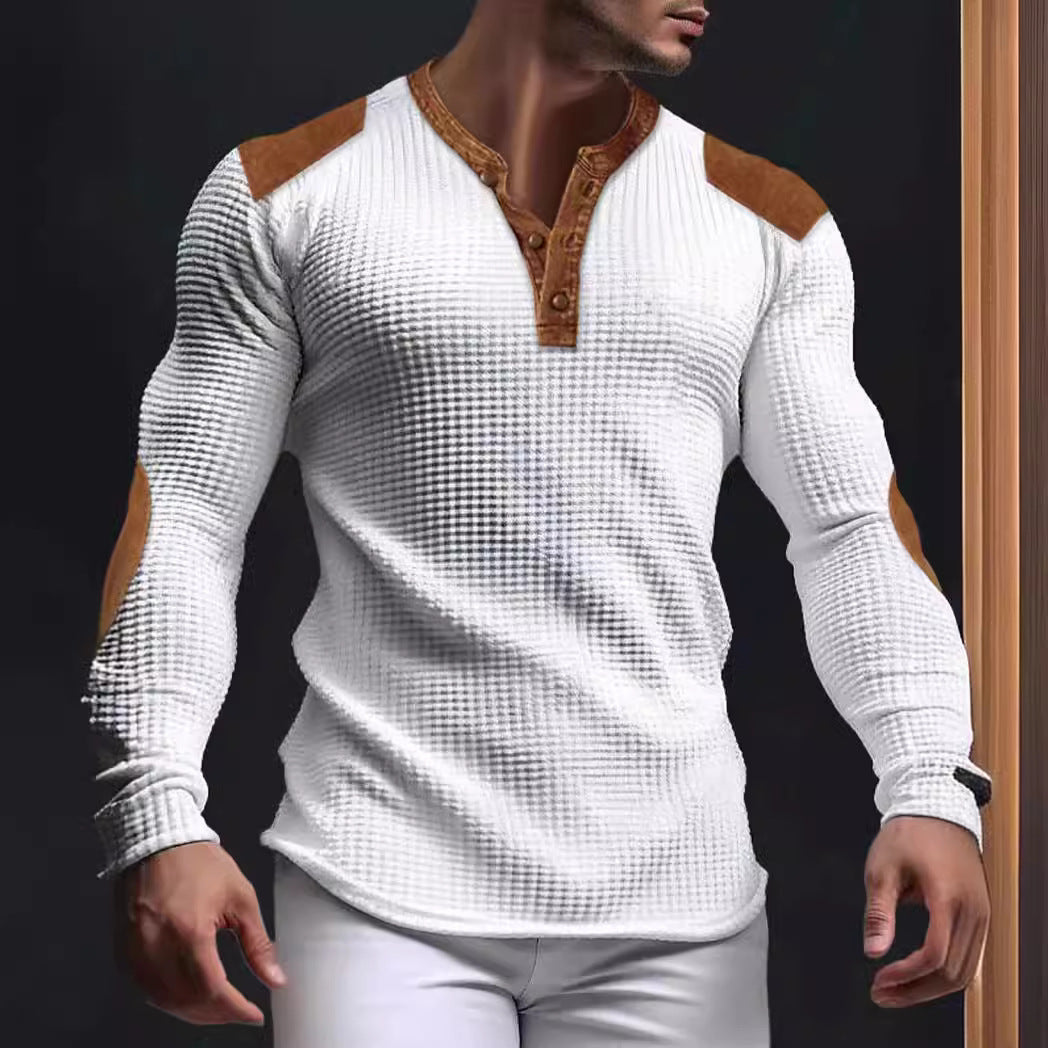 Herren Langarm-Henley-Shirt mit strukturiertem GewR&Be und Kontrastdetails R&B