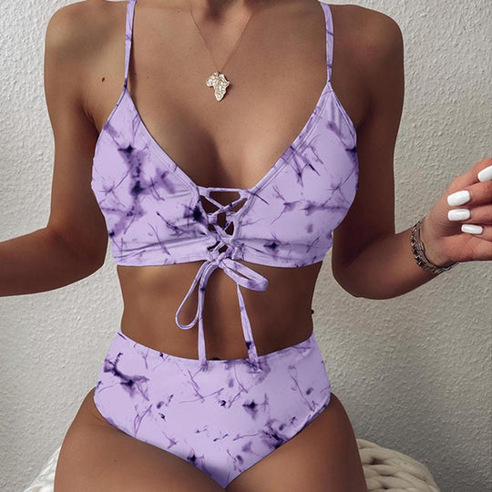 Damen Hochtailliertes Bikini-Set mit verstellbaren Schnürdetails R&B