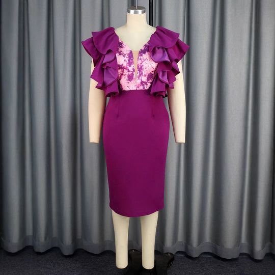 Damen Elegantes Kleid mit voluminösen Rüschen und figurbetonter Silhouette R&B