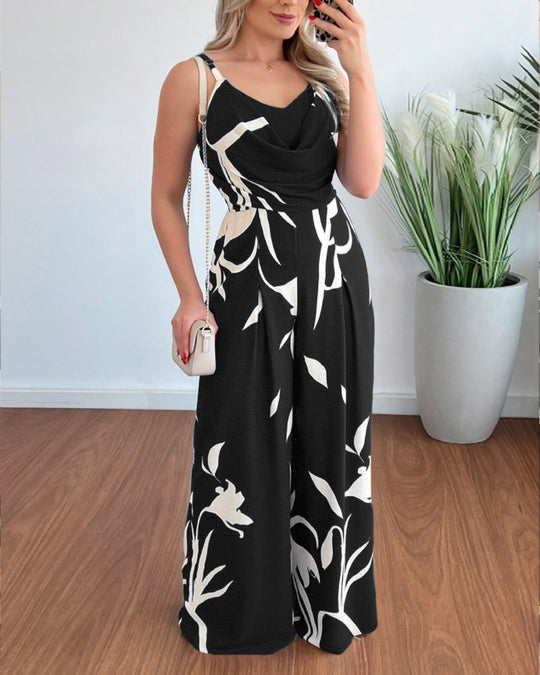 Damen eleganter Jumpsuit mit Casino-Ärmeln und Drapierung R&B
