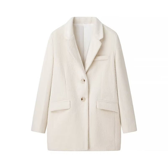 Damen eleganter Kunstfell-Blazer mit praktischen Taschen R&B