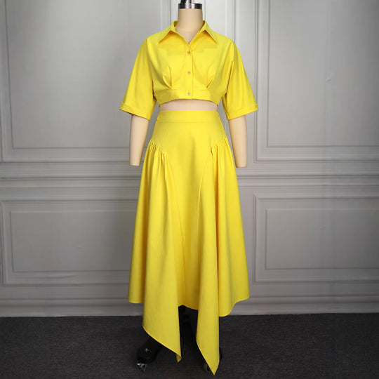 Damen Elegante Zweiteilige Outfit mit cropped Bluse und schwingendem Rock R&B