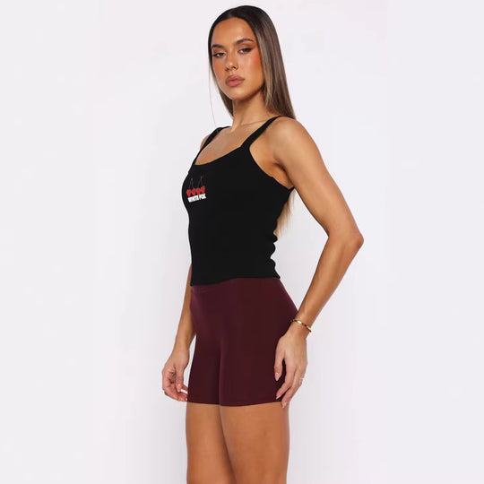 Damen Crop-Top mit Kirschstickerei und elastischem Baumwollmaterial R&B