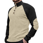 Herren nan zweifarbiger Ripptroyer mit asymmetrischer Knopfleiste und Velours-Ellbogenpatch R&B