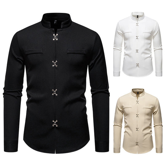 Herren Hemd mit asiatischem Knopfdesign R&B