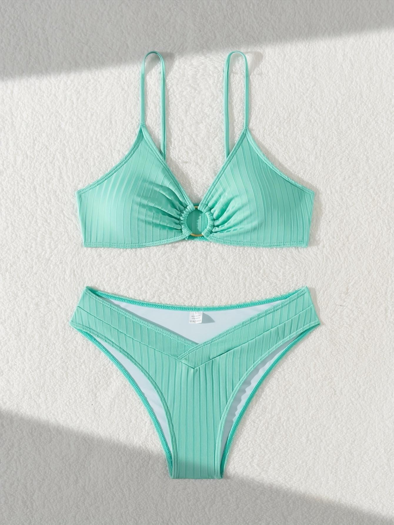 Damen Raffiniertes Bikinitop mit V-Ausschnitt und dekorativem Ring R&B