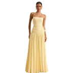 Damen Maxikleid mit Raffungen und schulterfreiem Design R&B