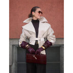 Damen modische Trenchjacke mit breitem Kragen und Taillengürtel R&B