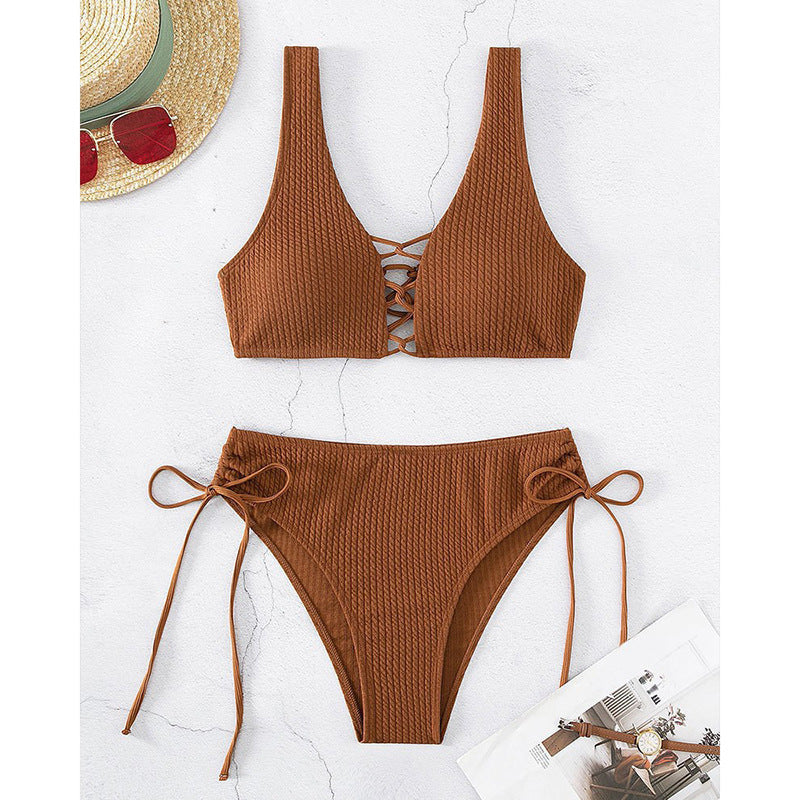 Damen Bikiniset mit raffiniertem Bindedesign und hochgeschnittenem Unterteil R&B